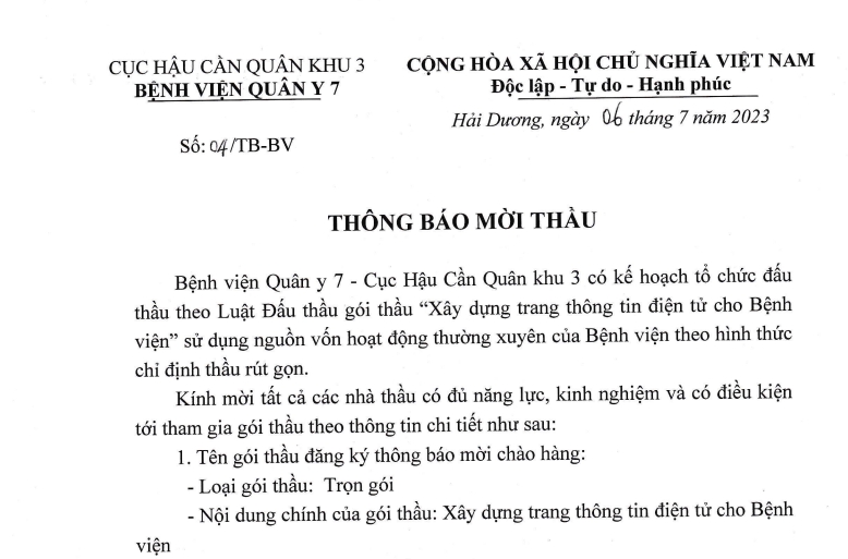 Thông báo mời thầu 