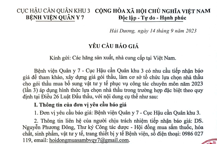 Yêu cầu báo giá kim tiêm