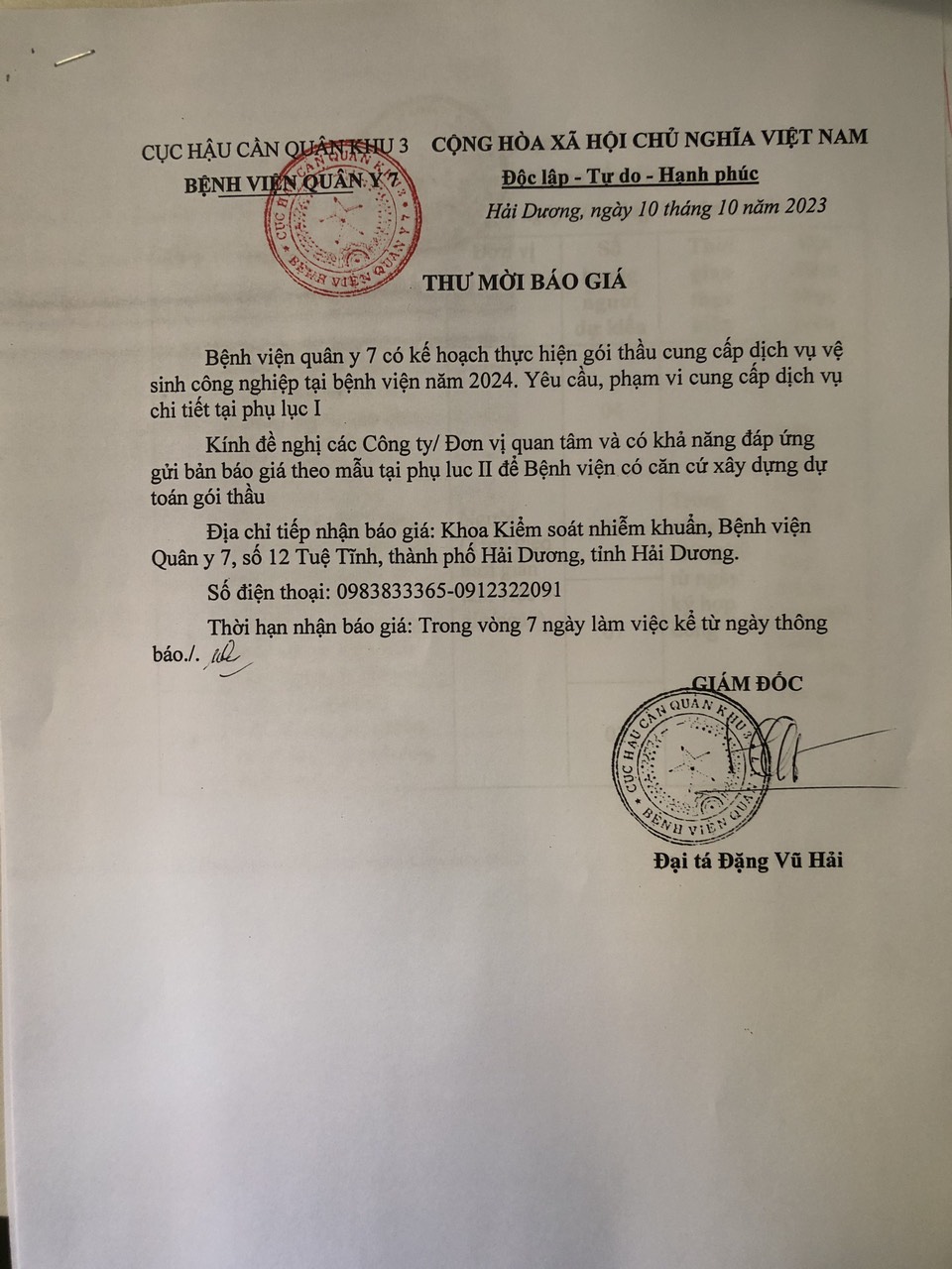 Thông báo mời thầu 