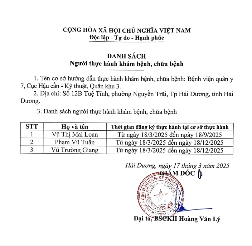 Thông báo danh sách người thực hành khám bệnh, chữa bệnh
