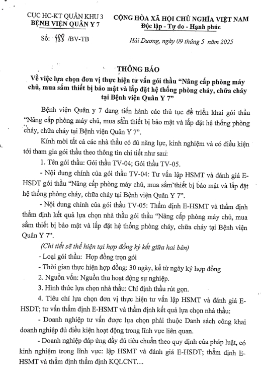 Thông báo về việc lựa chọn đơn vị thực hiện tư vấn gói thầu: