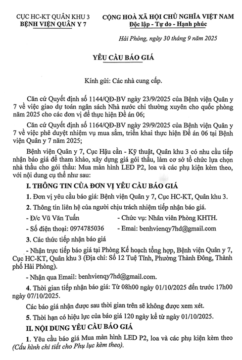 Thông báo yêu cầu báo giá