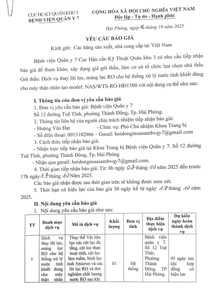 Thông báo yêu cầu báo giá