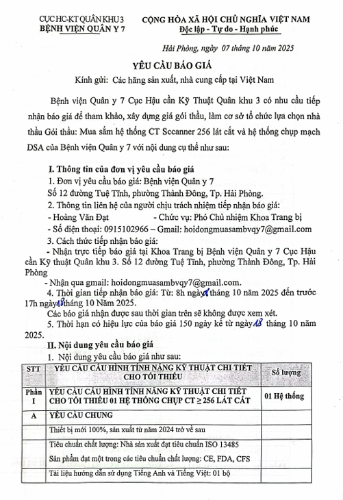 Thông báo yêu cầu báo giá