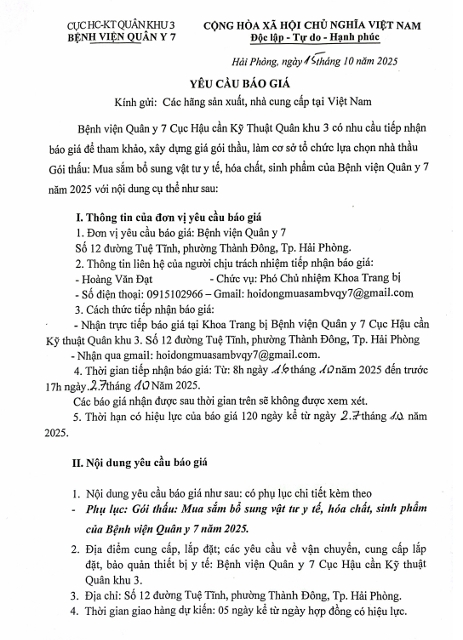 Thông báo yêu cầu báo giá