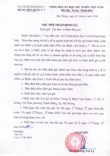 Bệnh viện Quân y 7 , Cục Hậu cần - Kỹ thuật Quân khu 3 có kế hoạch thực hiện